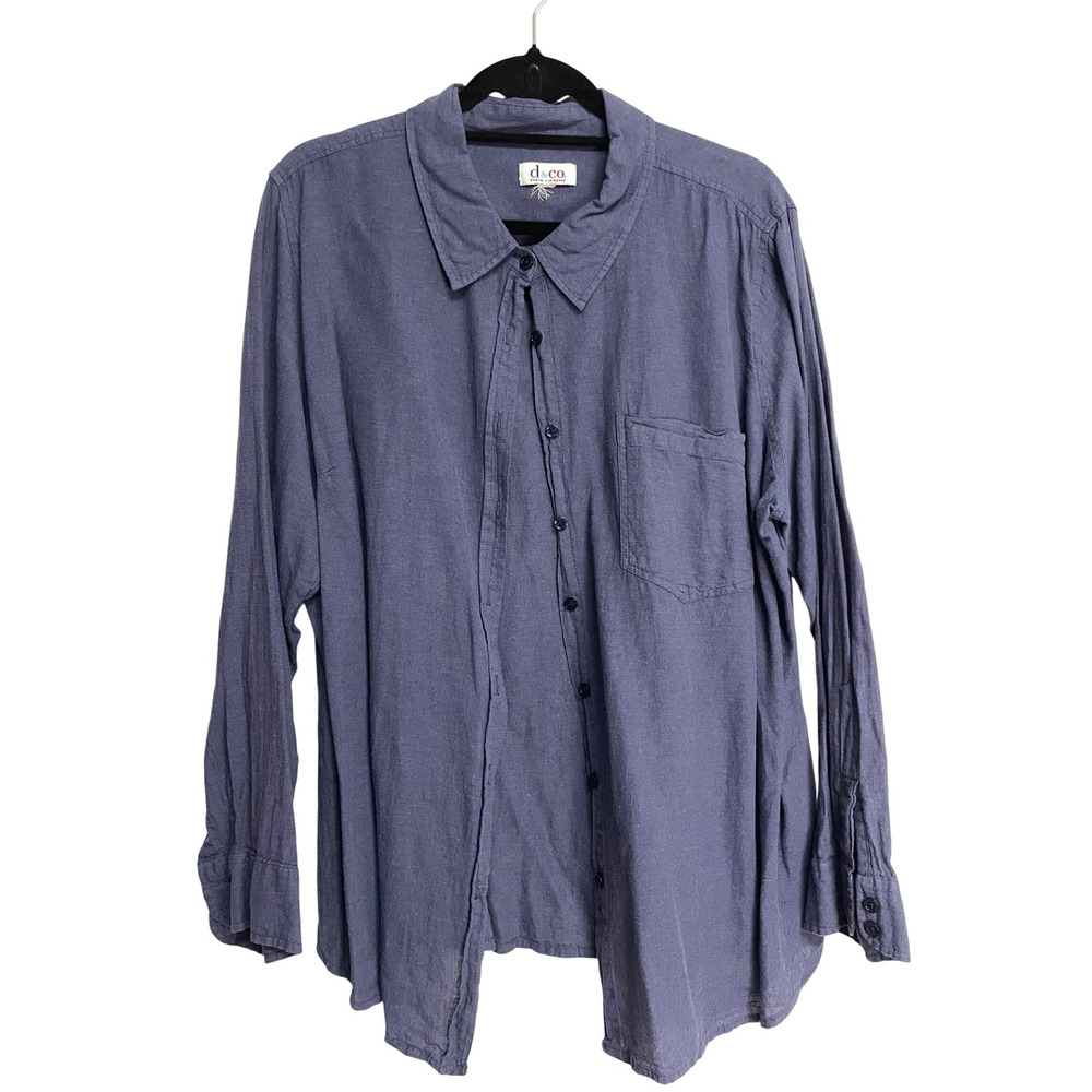 D&Co., Navy Linen‎ Button-Up Shirt, Women's L